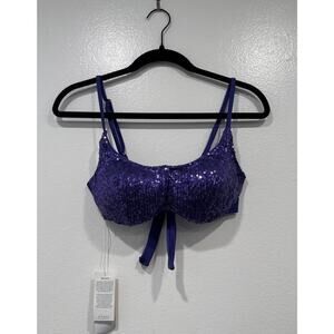Guess Sequin Purple Bikini Top Women’s Size Large Underwire Sparkle Glam Sexy